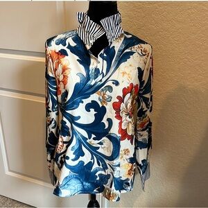 Vintage Floral Striped Scroll Patterned Women’s Blouse
